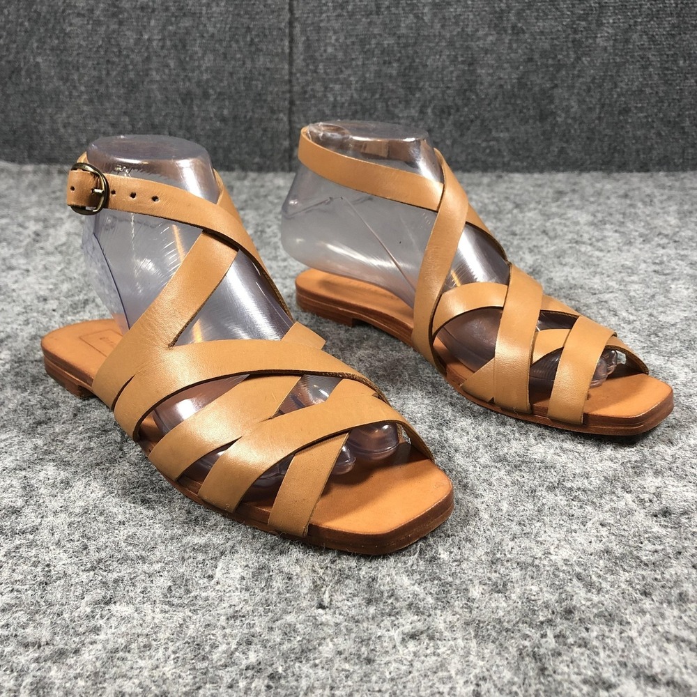 Either /‎ Or Sandals Womens 7 Brown Leather Strappy Ankle Strap Flat Comfort